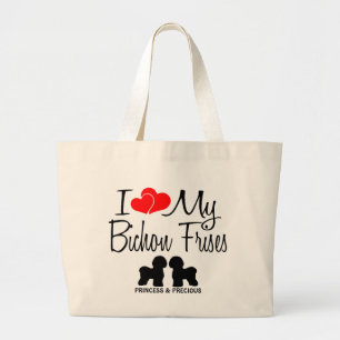 Ich Liebe meine beiden Bichon Frise Hunde Jumbo Stoffbeutel