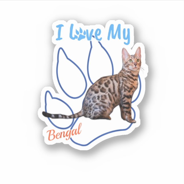 Ich Liebe meine Bengalische beste Katze Lover Paw  Aufkleber (Vorderseite)