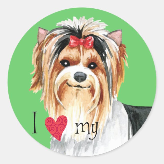 Ich Liebe meine Biewer Terrier Runder Aufkleber (Vorderseite)