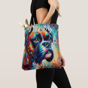 Ich liebe meine Boxer Pop Art Hund Personalisiert Tasche