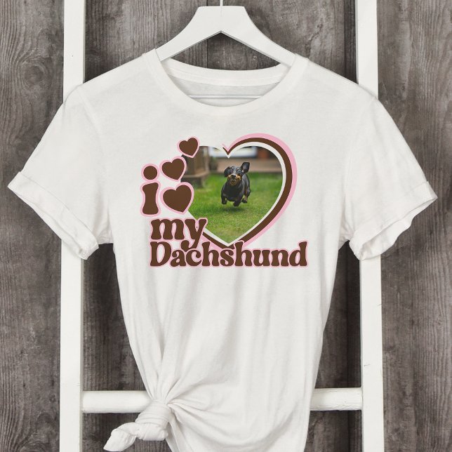 Ich Liebe meine Dackel Custom Pink Heart Foto T-Shirt (Von Creator hochgeladen)