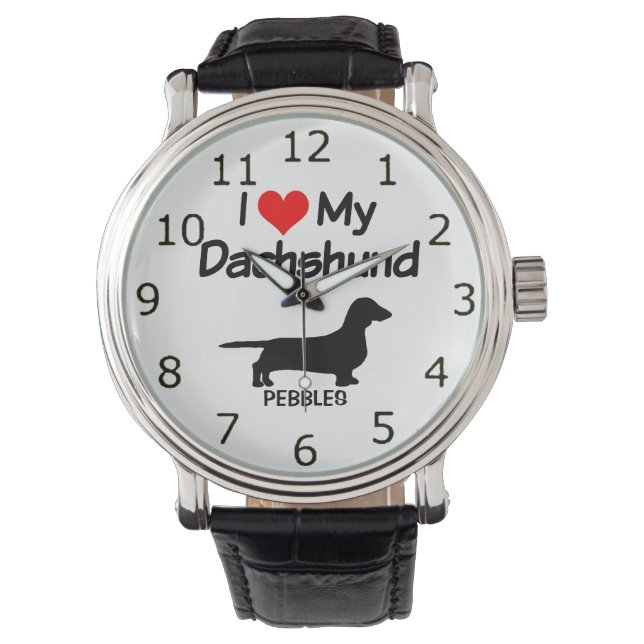Ich Liebe meine Dackel Hund Silhouette Armbanduhr (Vorderseite)