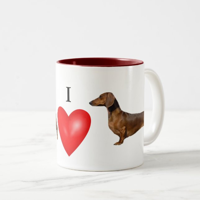 Ich Liebe meine Dackel Rotes Herz Zweifarbige Tasse (VorderseiteRechts)