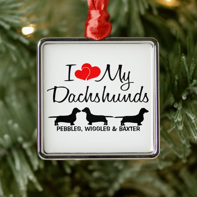 Ich Liebe meine drei Dackeln Hunde Ornament Aus Metall (Baum)