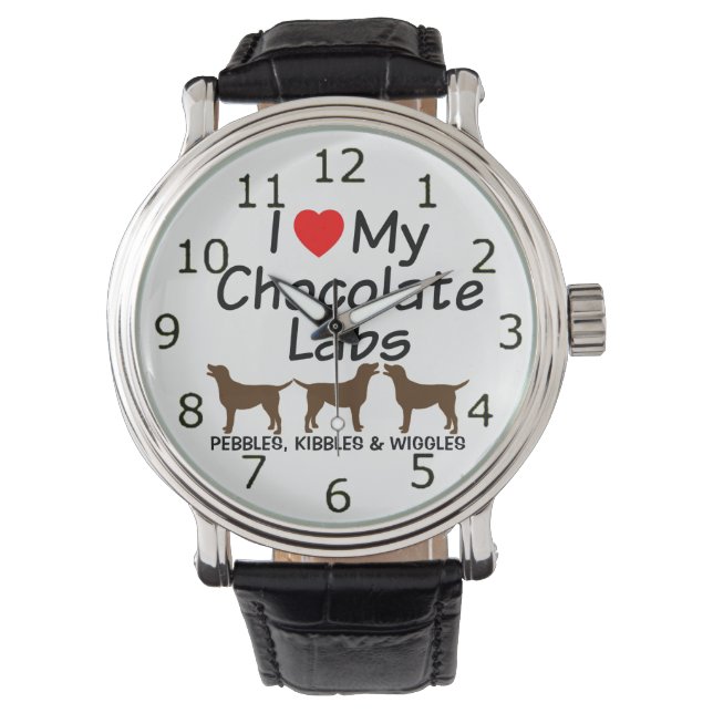 Ich Liebe meine drei Schokolade Labrador Hunde Armbanduhr (Vorderseite)
