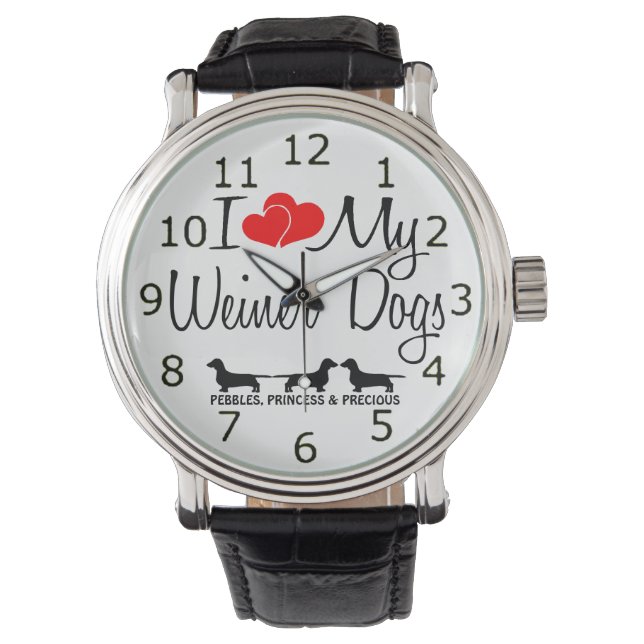 Ich Liebe meine drei Weiner Hunde Armbanduhr (Vorderseite)