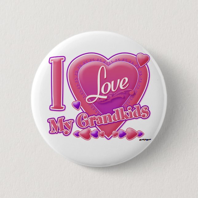 Ich Liebe meine Enkelkinder rosa/lila - Herz Button (Vorderseite)