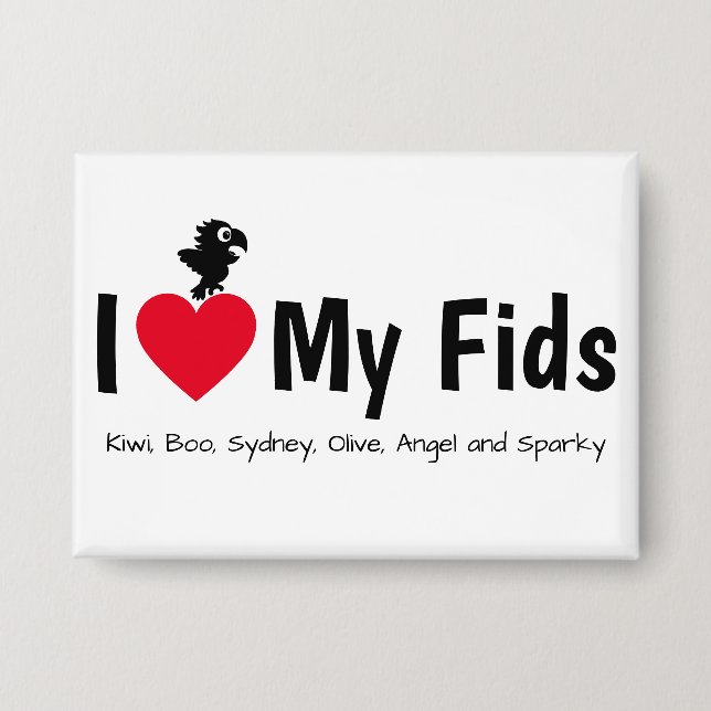 Ich liebe meine Fids Federkids Papagei Button (Vorderseite)