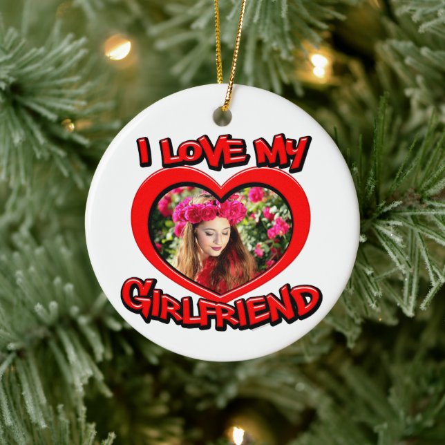 Ich Liebe meine Freundin Bubble Red Heart Foto Keramik Ornament (Baum)