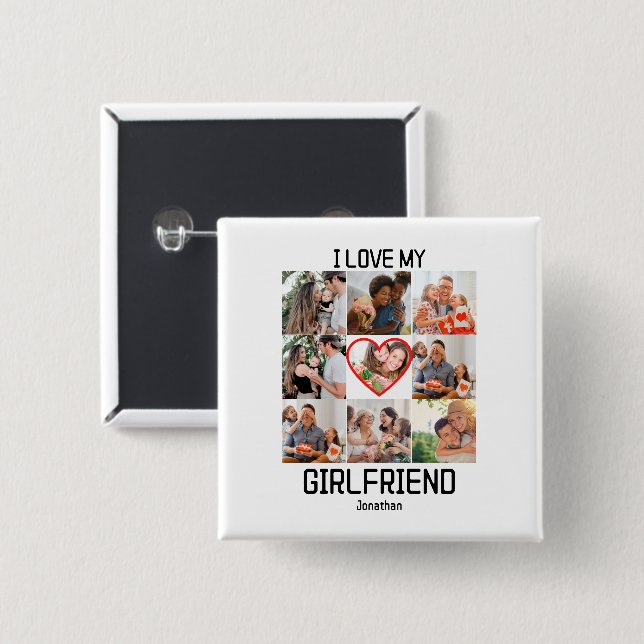 Ich Liebe meine Freundin Custom 9 Foto Collage Button (Vorne & Hinten)