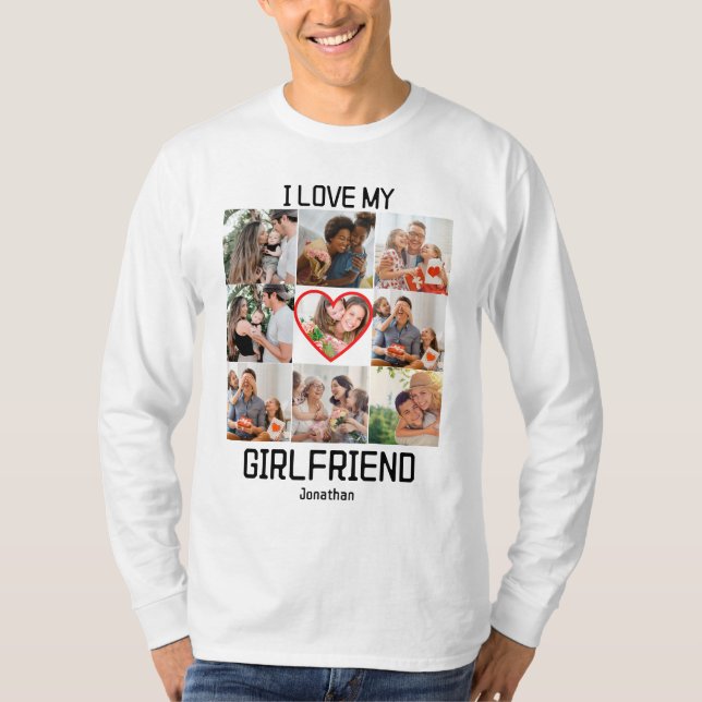 Ich Liebe meine Freundin Custom 9 Foto Collage T-Shirt (Vorderseite)