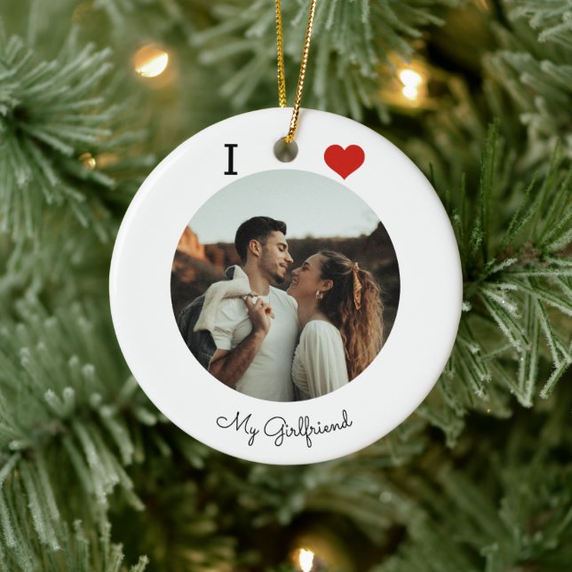 Ich Liebe meine Freundin Foto personalisiert Keramik Ornament (Baum)