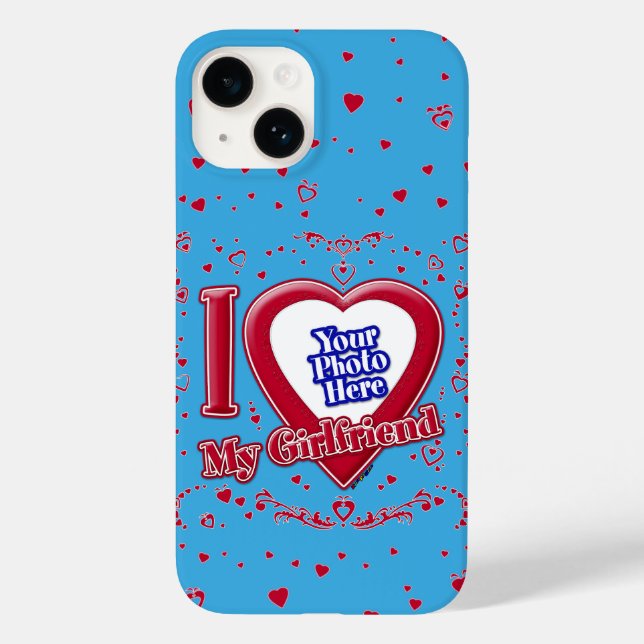 Ich Liebe Meine Freundin Foto Red Hearts Aquamarin Case-Mate iPhone 14 Hülle (Rückseite)
