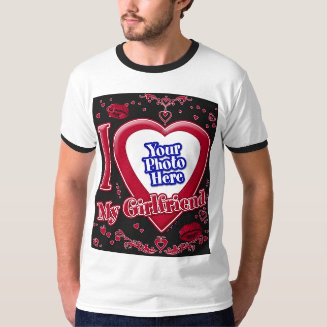 Ich Liebe meine Freundin Foto Red Hearts Black T-Shirt (Vorderseite)