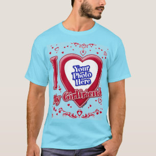 Ich Liebe meine Freundin Foto Red Hearts Blue Hori T-Shirt