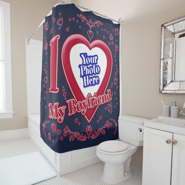 Ich Liebe meine Freundin Foto Red Hearts Navy Duschvorhang (Beispiel)