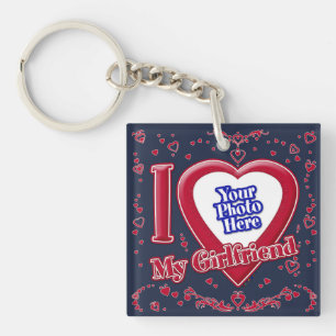 Ich Liebe meine Freundin Foto Red Hearts Navy Schlüsselanhänger
