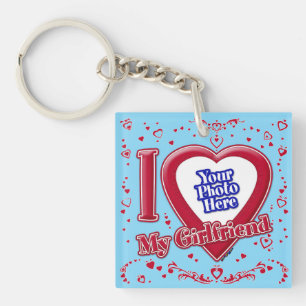 Ich Liebe meine Freundin Foto Red Hearts Türkis Schlüsselanhänger