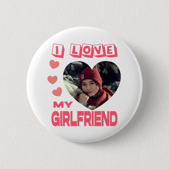 Ich Liebe Meine Freundin rosa Herz Custom Foto Button (Vorderseite)