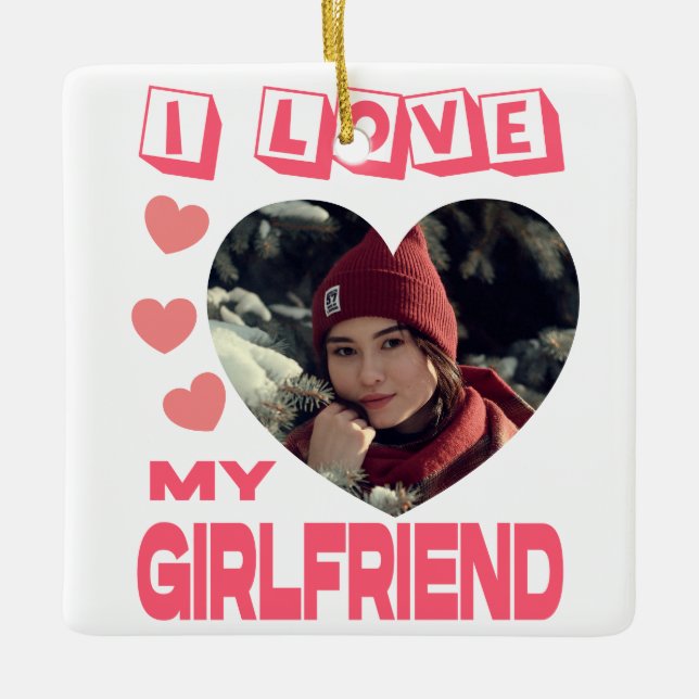 Ich Liebe Meine Freundin rosa Herz Custom Foto Keramikornament (Vorderseite)