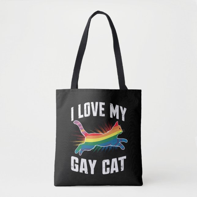Ich Liebe meine Gay Cat Funny Rainbow Pride Lgbt Tasche (Vorderseite)
