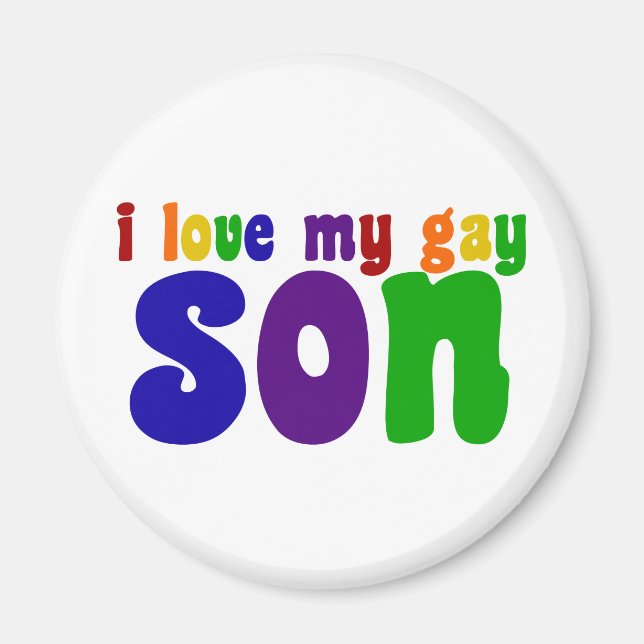 Ich Liebe meine Gay Son Retro-Regenbogen-Mama Magnet (Vorne)