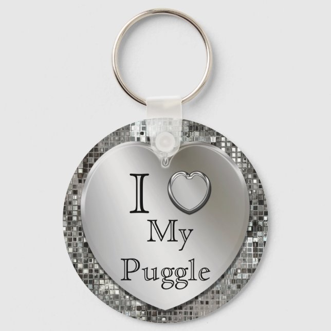 Ich Liebe meine Herzkette Puggle Schlüsselanhänger (Vorderseite)