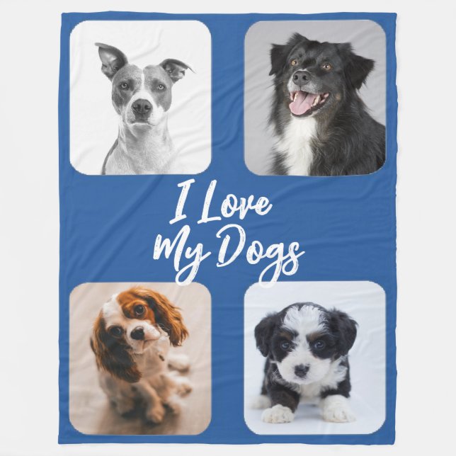 Ich Liebe meine Hunde vier Fotos Fleece Blanket (Vorderseite)