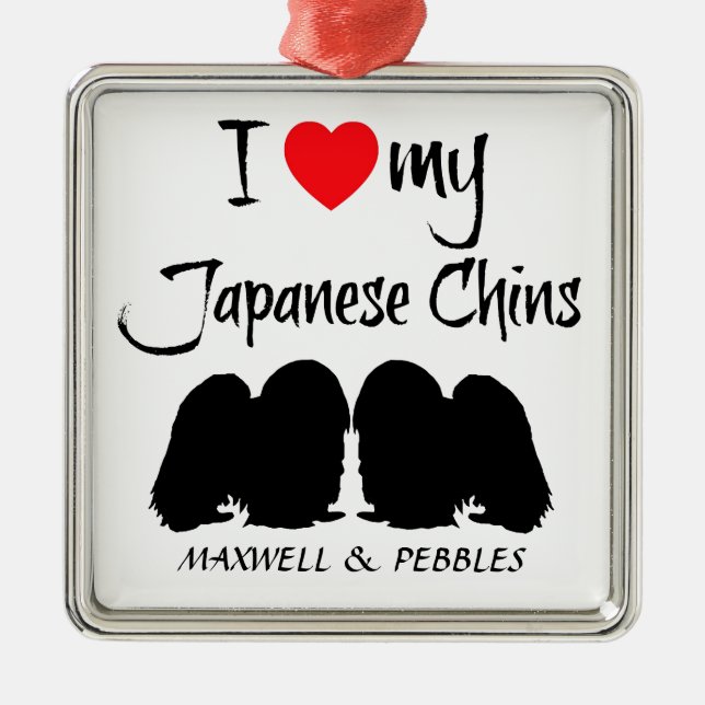 Ich Liebe meine japanischen Chin-Hunde Ornament Aus Metall (Vorne)