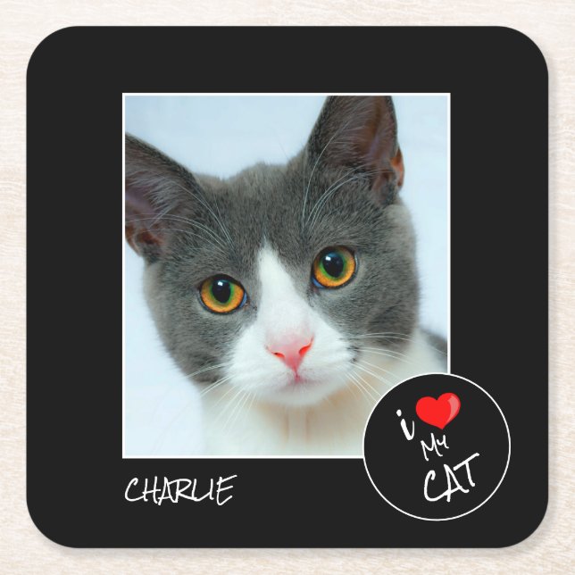 Ich Liebe meine Katze, Custom Foto - Heimtiere lie Rechteckiger Pappuntersetzer (Vorderseite)