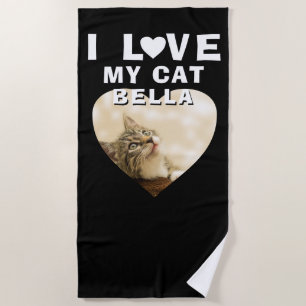 Ich Liebe meine Katze Herz Foto Katze Name Schwarz Strandtuch