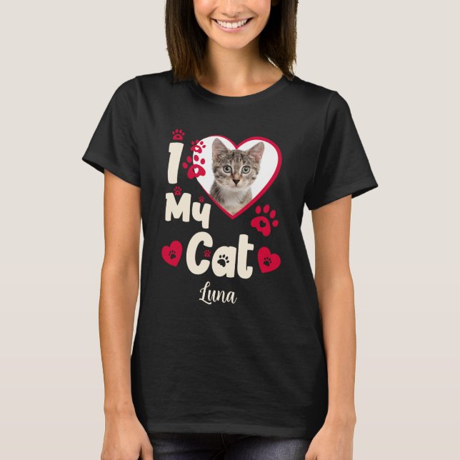 Ich Liebe meine Katze Herz Personalisiertes Foto T-Shirt (Vorderseite)