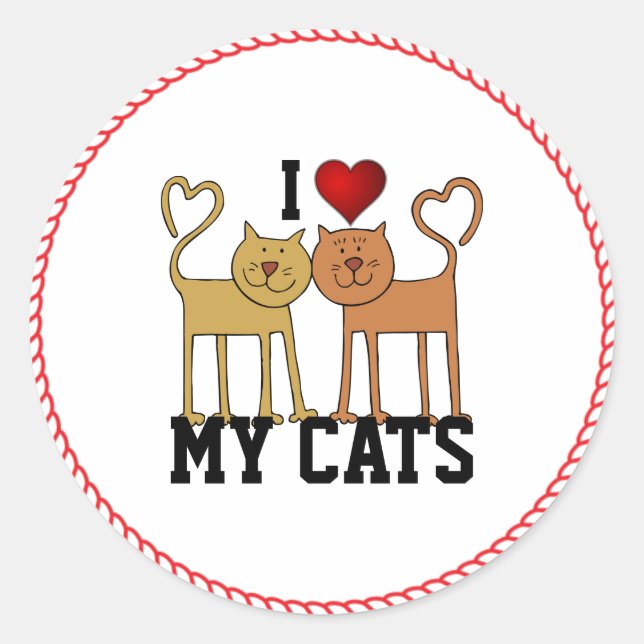 Ich Liebe meine Katzen, populäres Design, Classic  Runder Aufkleber (Vorderseite)