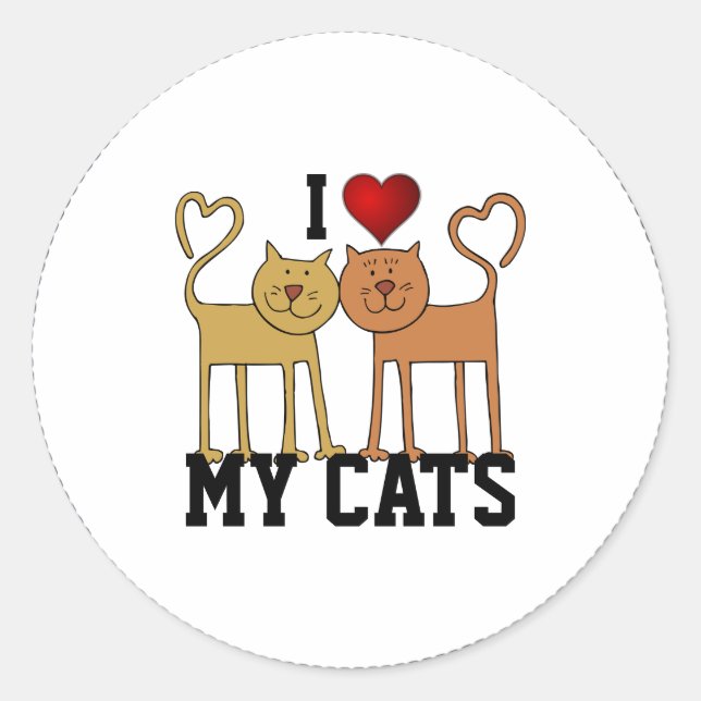 Ich Liebe meine Katzen, populäres Design, Runder Aufkleber (Vorderseite)