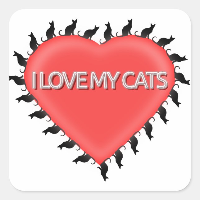 Ich Liebe meine Katzen Quadratischer Aufkleber (Vorderseite)