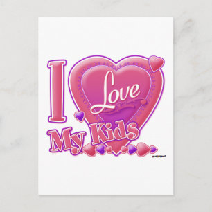 Ich Liebe meine Kinder rosa/lila - Herz Postkarte