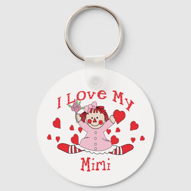 Ich Liebe meine Mimi Rag Puppen & Herzen Schlüsselanhänger (Vorderseite)