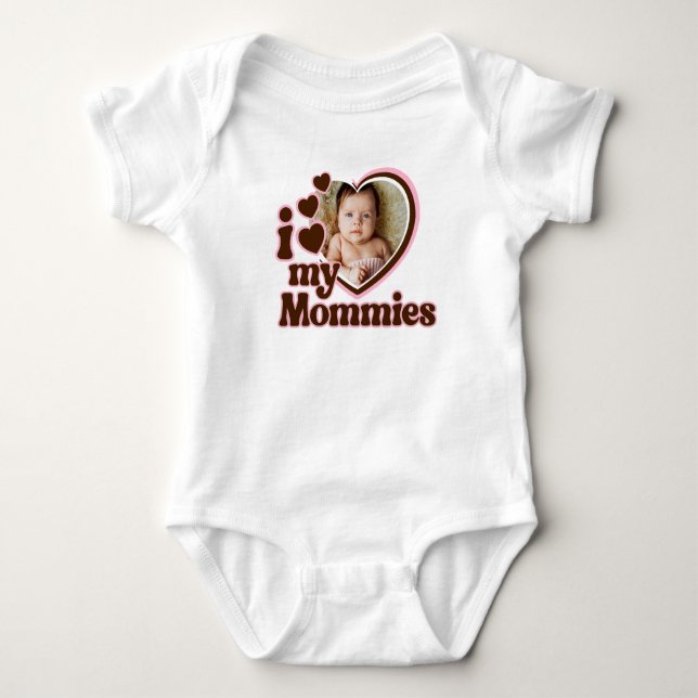 Ich Liebe meine Mommies rosa braunes Foto Baby Strampler (Vorderseite)