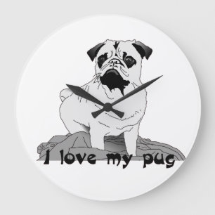 Ich liebe meine Mops-Großuhr Große Wanduhr