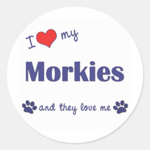 Ich Liebe meine Morkies (mehrere Hunde) Runder Aufkleber