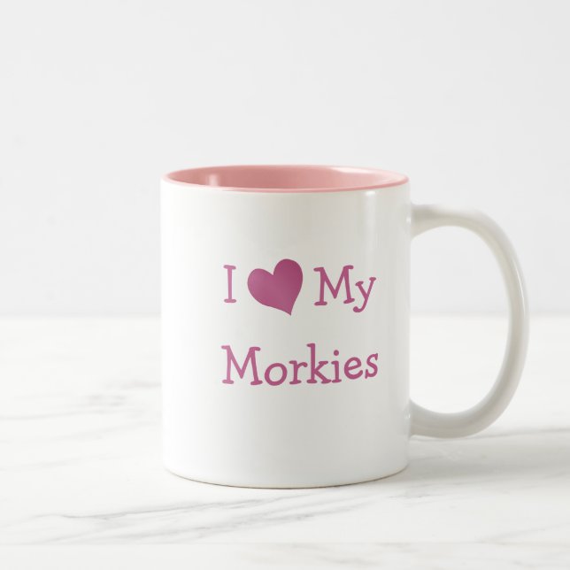 Ich Liebe meine Morkies Zweifarbige Tasse (Rechts)