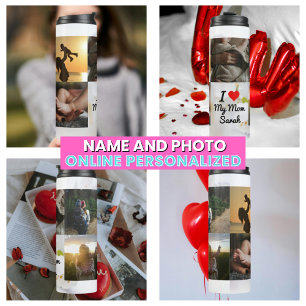Ich liebe meine Mutter Foto Collage Weiße Blumen Thermosbecher