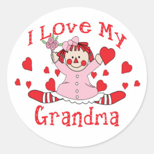 Ich Liebe meine Oma Rag Puppen & Herzen Runder Aufkleber