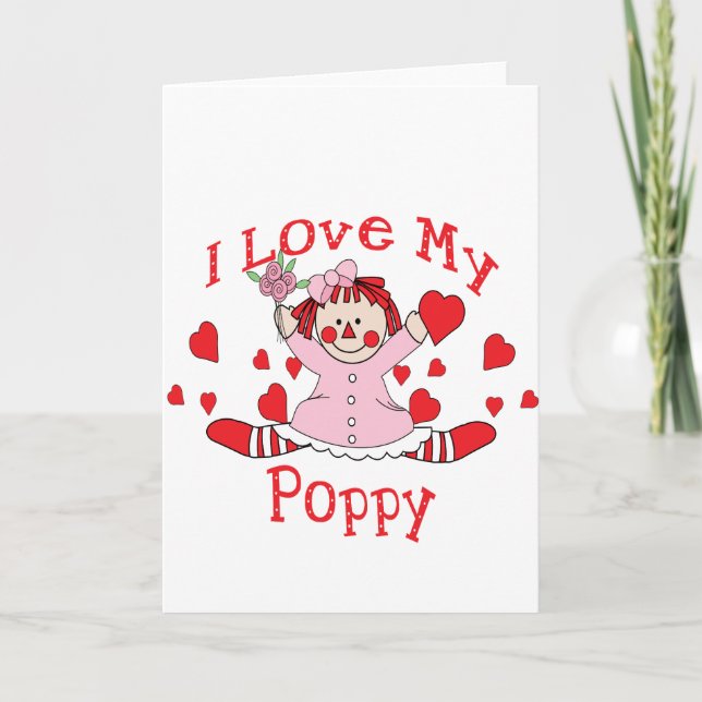 Ich Liebe meine Poppy Rag Puppe & Herz Karte (Vorderseite)