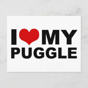 Ich Liebe meine Puggle Red Heart Postcard Postkarte