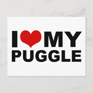 Ich Liebe meine Puggle Red Heart Postcard Postkarte