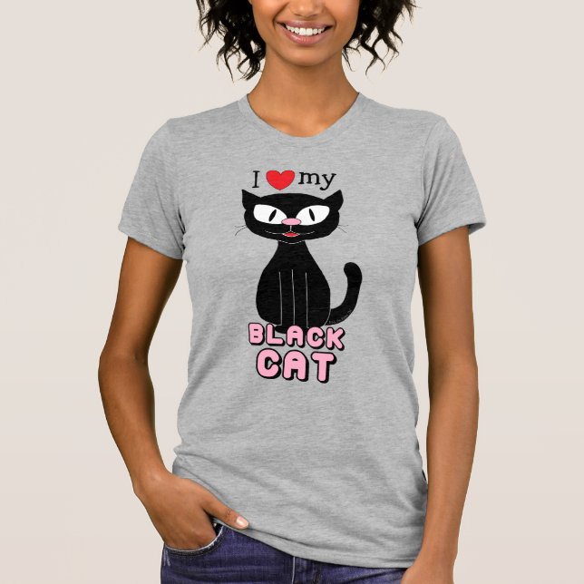 Ich Liebe meine schwarze Katze Niedlich T-Shirt (Vorderseite)