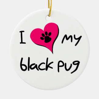 Ich Liebe meine schwarze Mops-Paw Druck auf rosa H Keramik Ornament