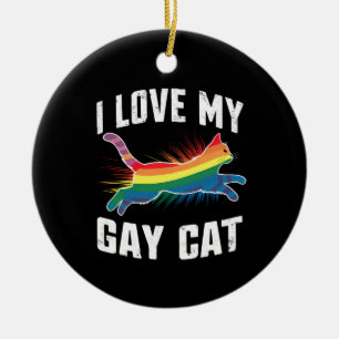 Ich liebe meine schwule Katze lustiger Regenbogen  Keramik Ornament