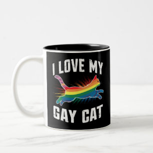 Ich liebe meine schwule Katze lustiger Regenbogen Zweifarbige Tasse